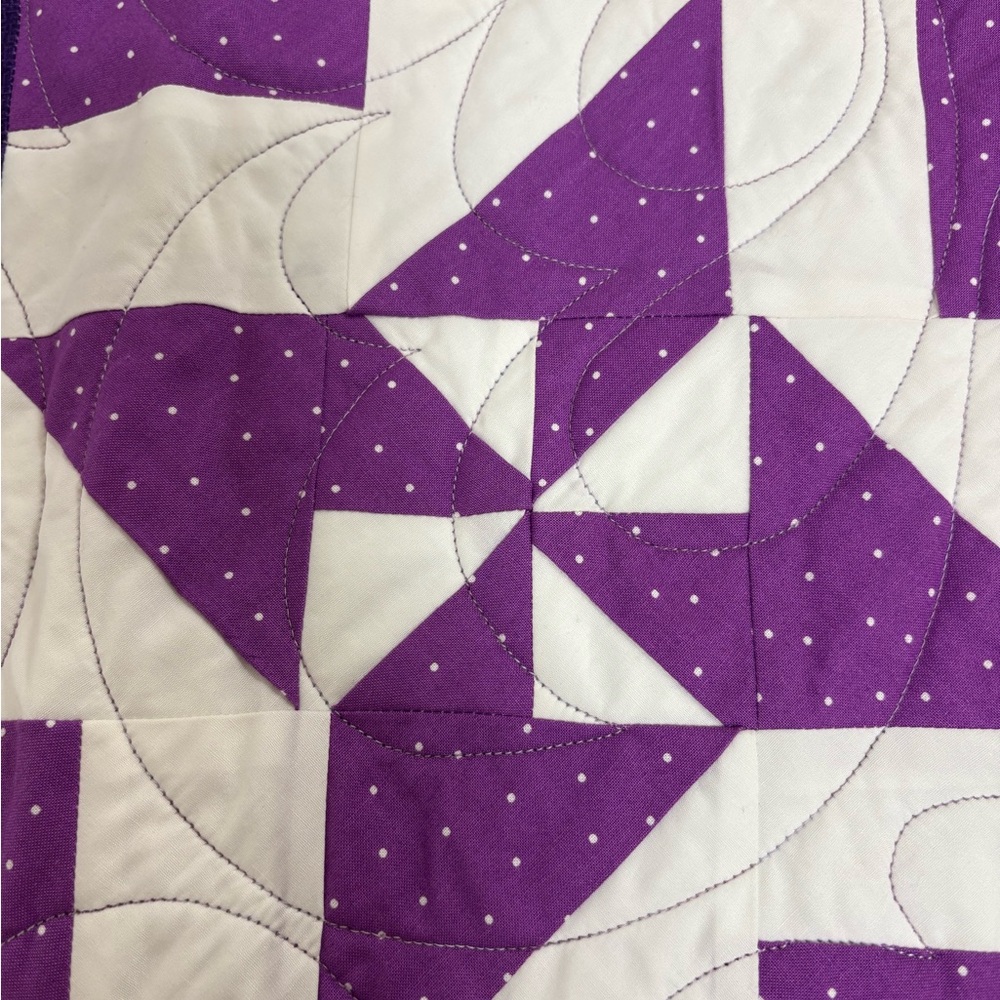 Handmade Purple & White Geometric Quilt 66”X 77” - Picture 7 of 9